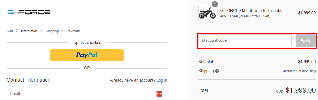 How do I use my G-Force Inc. discount code?