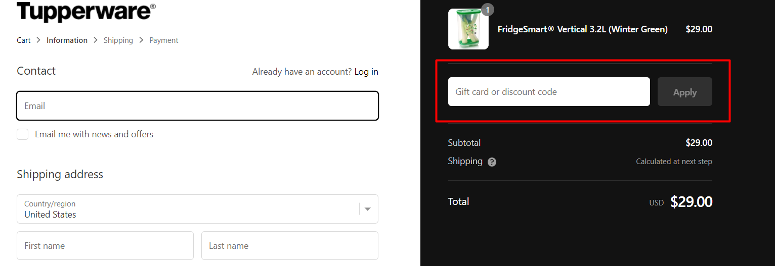 How do I use my Tupperware discount code?