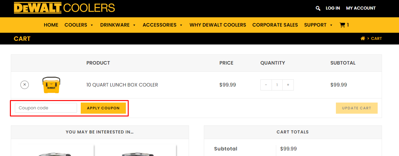 How do I use my DEWALT Coolers coupon code?