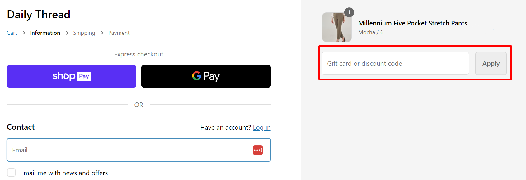 How do I use my Daily Thread discount code?