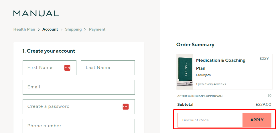 How do I use my MANUAL discount code?