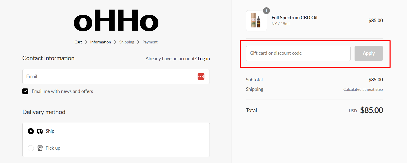 How do I use my oHHo discount code?