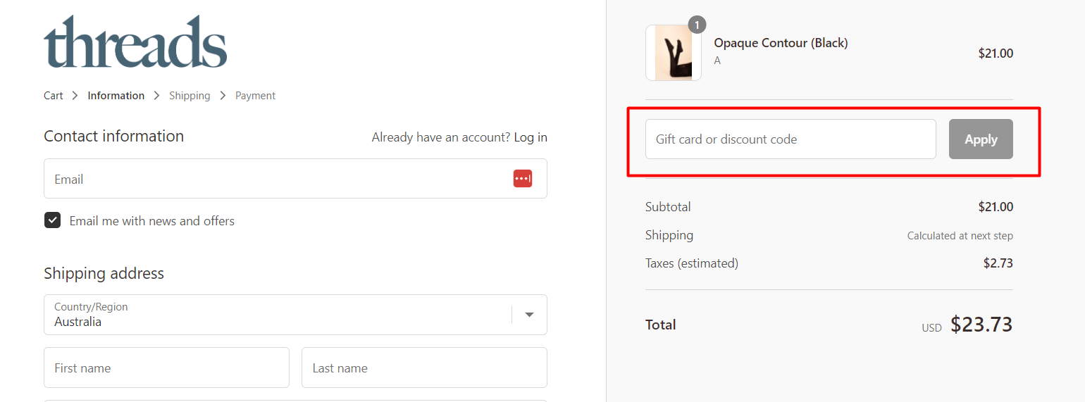 How do I use my Threads discount code?