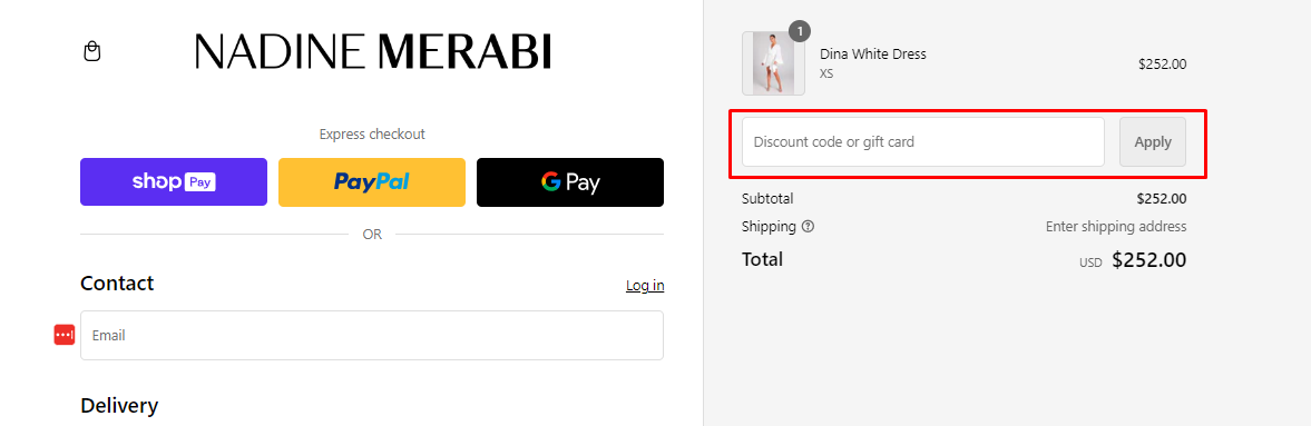 How do I use my NADINE MERABI discount code?