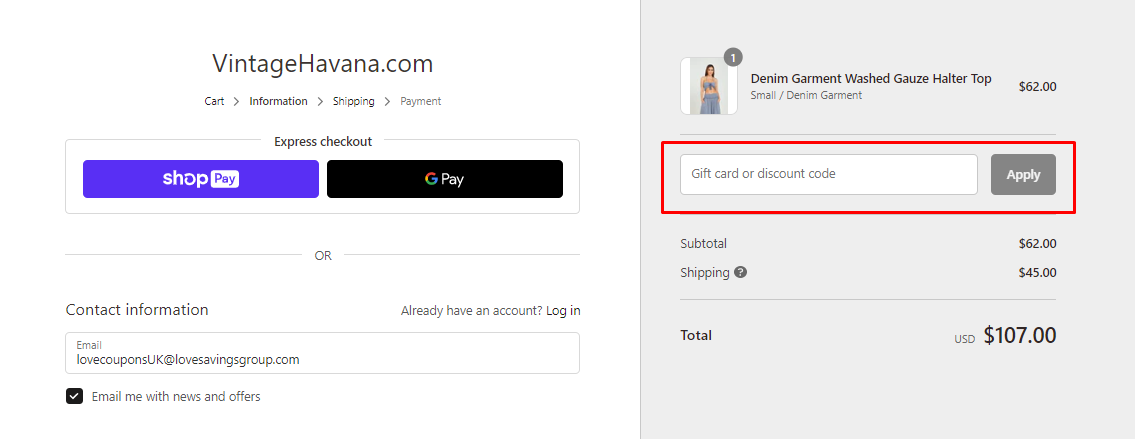 How do I use my Vintage Havana discount code?