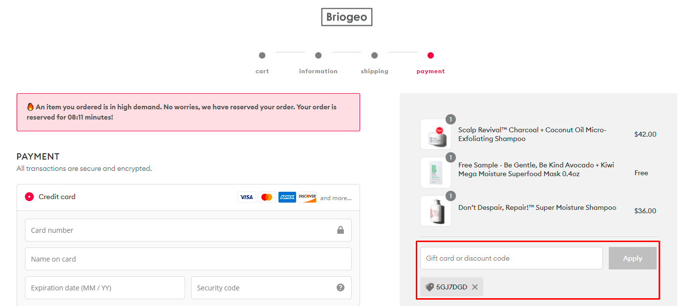 How do I use my Briogeo discount code?