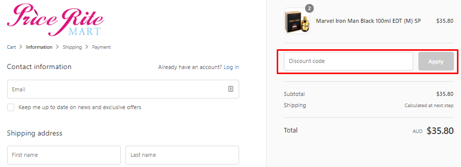 How do I use my Price Rite Mart discount code?