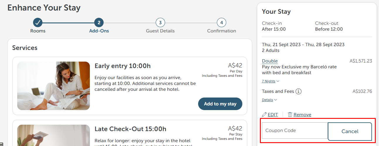 How do I use my Barcelo coupon code?