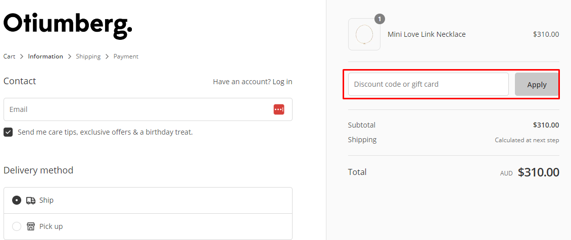How do I use my Otiumberg discount code?