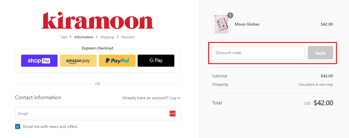 How do I use my Kiramoon discount code?