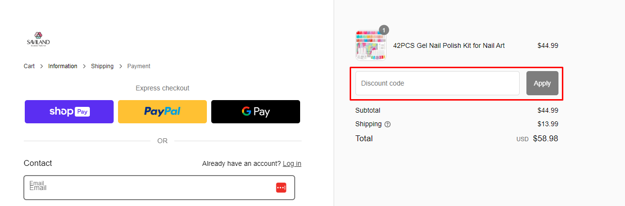 How do I use my SAVILAND discount code?