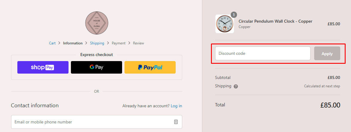 How do I use my House of Flora discount code?