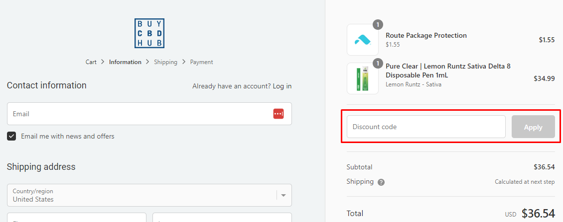 How do I use my Buy CBD Hub discount code?