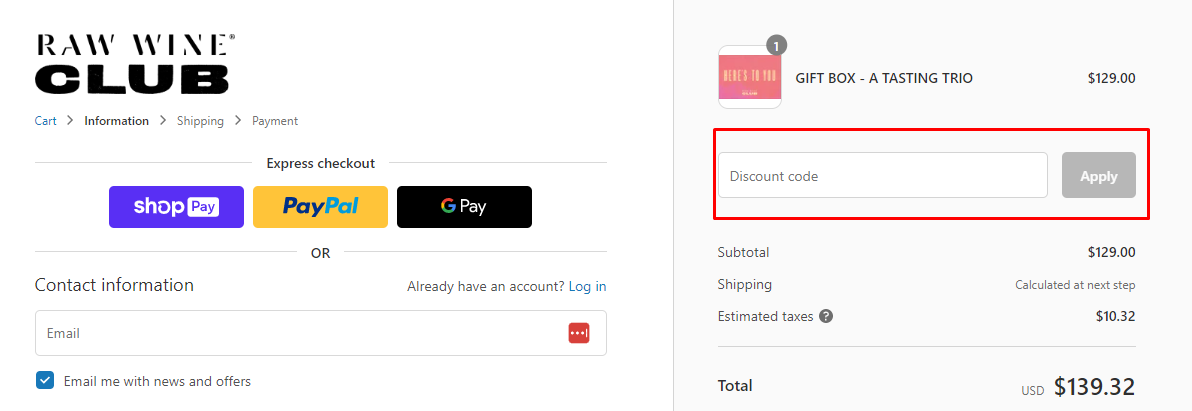 How do I use my Raw Wine discount code?