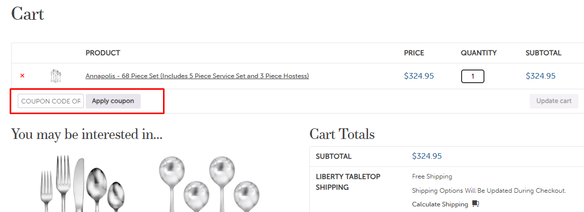 How do I use my Liberty Tabletop coupon code?
