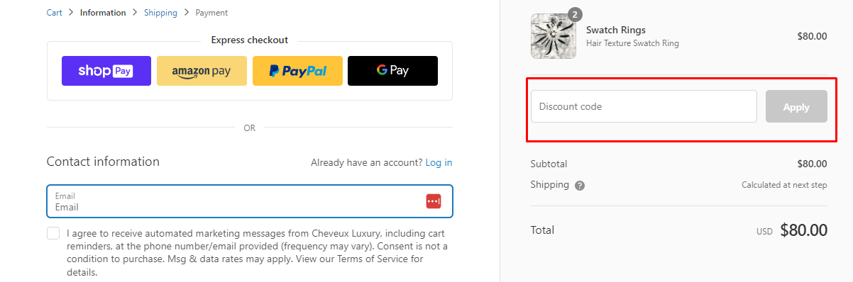 How do I use my Cheveux Luxury discount code?