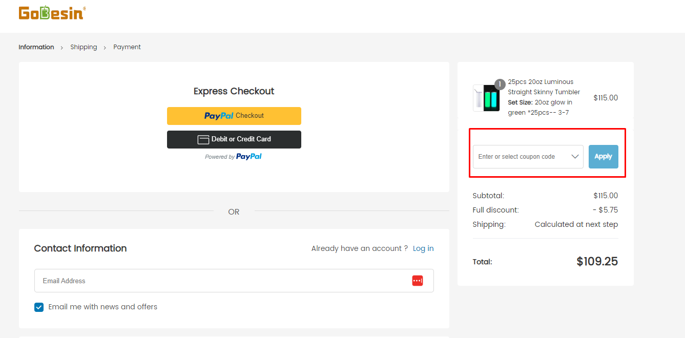 How do I use my GoBesin ocupon code?