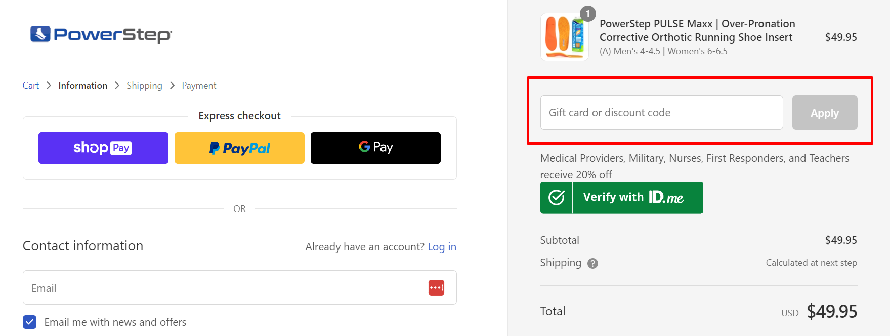 How do I use my PowerStep discount code?