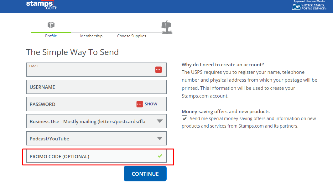 How do I use my Stamps.com promo code?