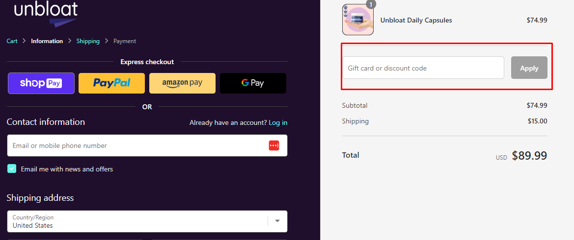 How do I use my Unbloat discount code?