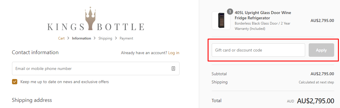 How do I use my KingsBottle discount code?
