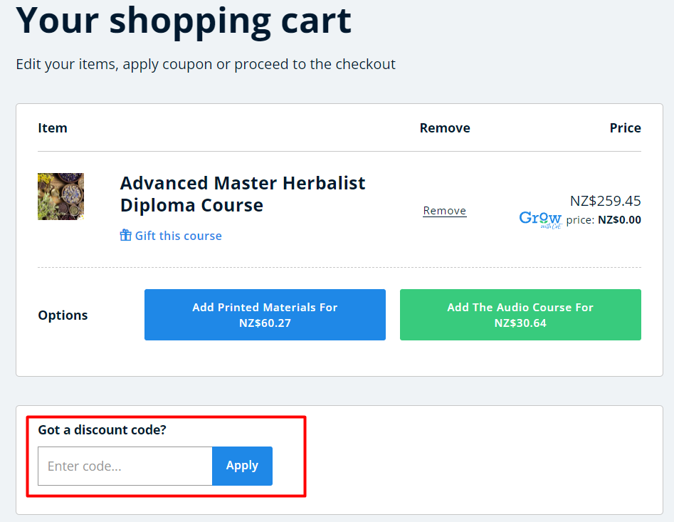 How do I use my Centre of Excellence discount code?