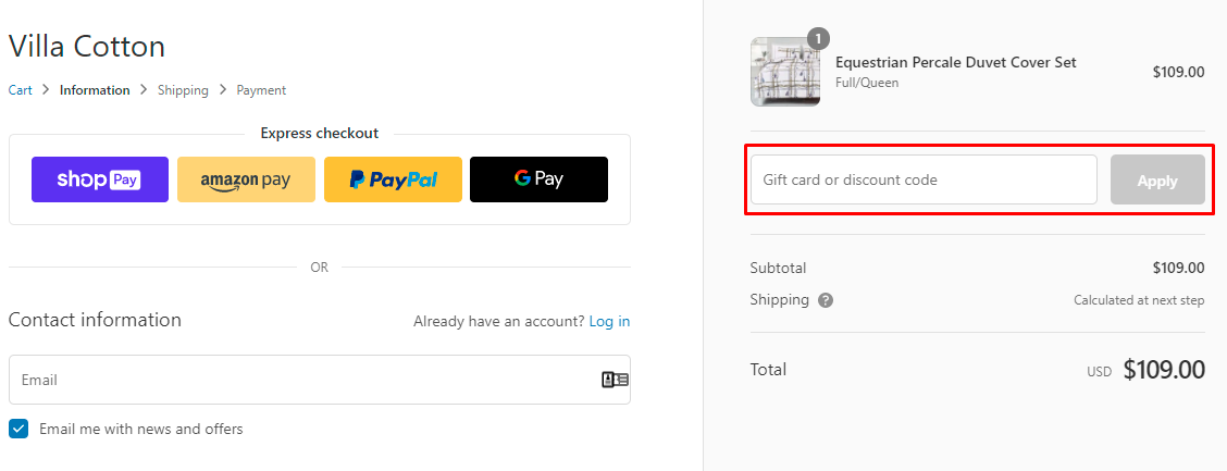 How do I use my Villa Cotton discount code?