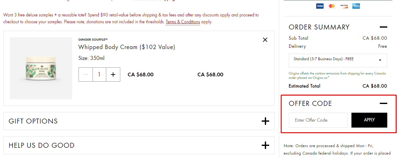How do I use my Origins offer code?