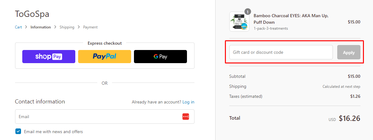 How do I use my ToGoSpa discount code?