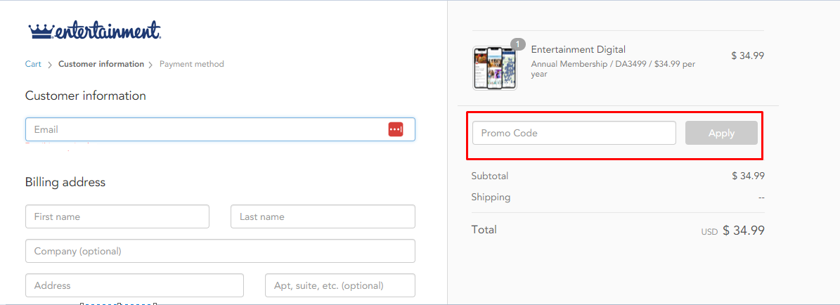 How do I use my entertainment promo code?