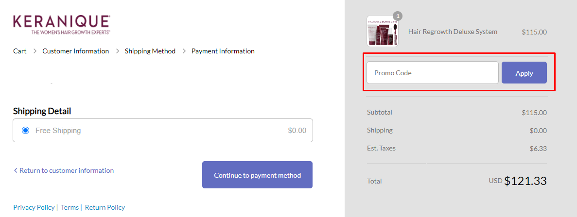 How do I use my Keranique promo code?