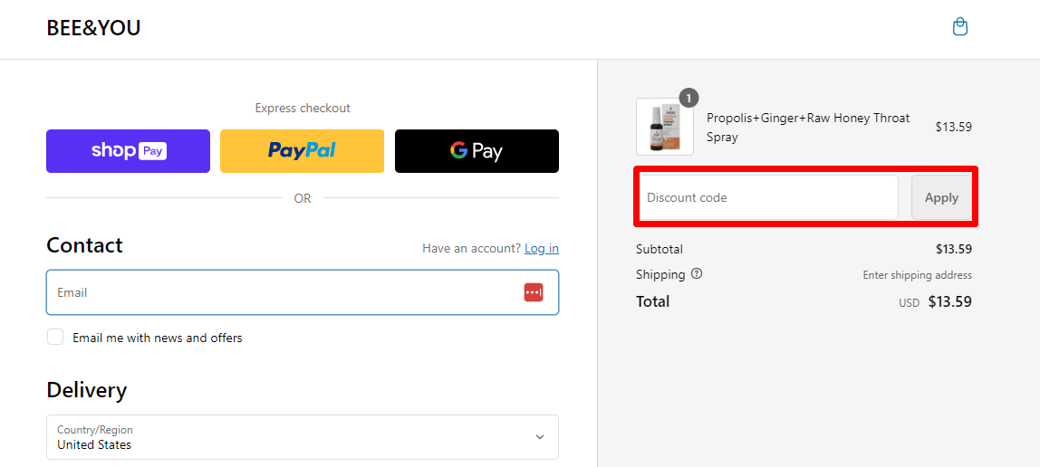 How do I use my BEE&YOU discount code?