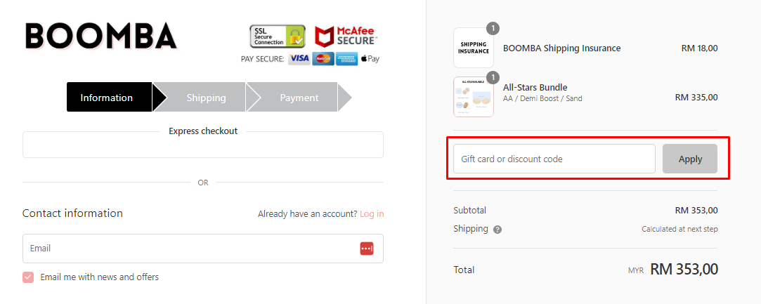 How do I use my BOOMBA discount code?