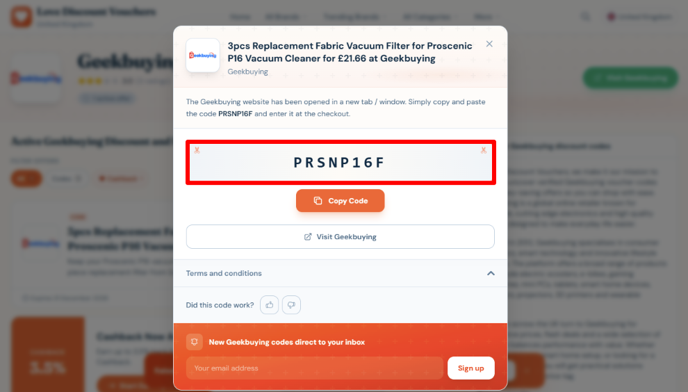Copy your code and visit Geekbuying website to start shopping