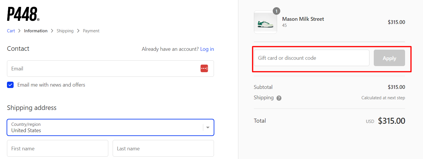 How do I use my P448 discount code?