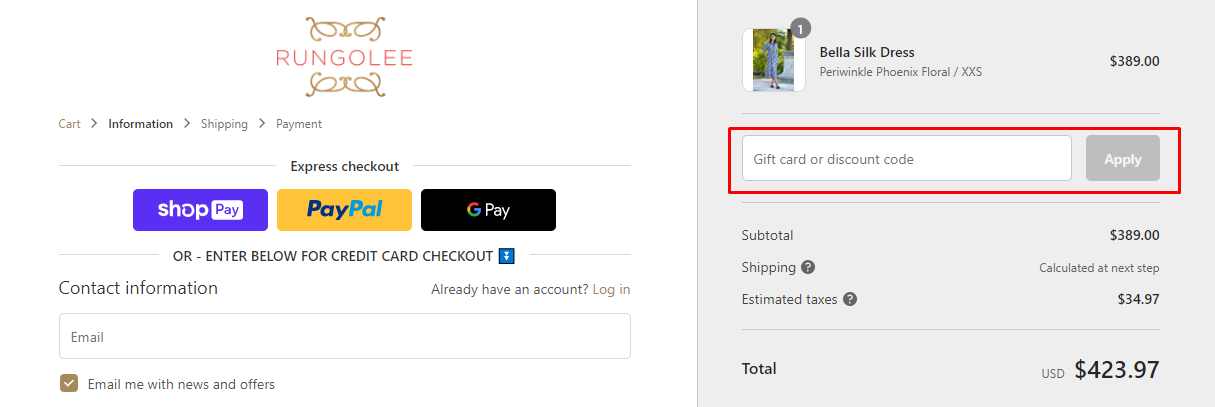 How do I use my RUNGOLEE discount code?