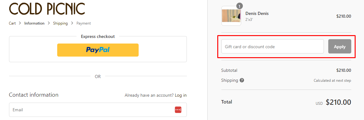 How do I use my Cold Picnic discount code?