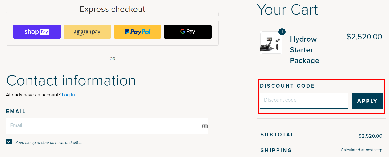 How do I use my Hydrow discount code?