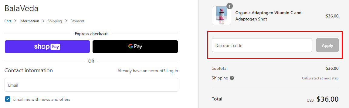 How do I use my BalaVeda discount code?