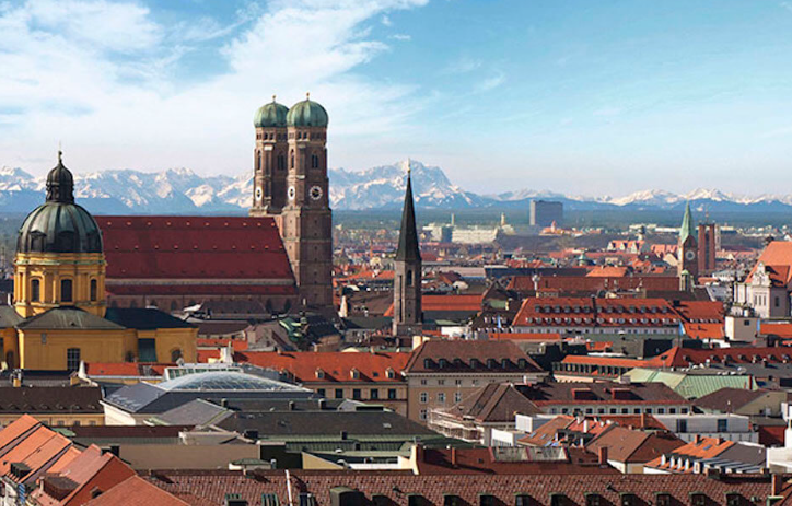 A beautiful view of Munich showing the iconic Frauenkirche in the heart of the city