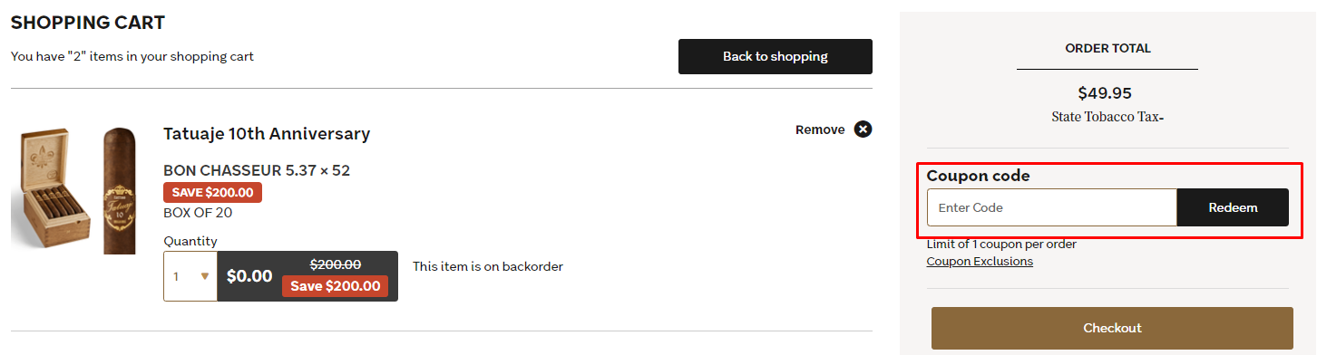 How do I use my Cigars coupon code?
