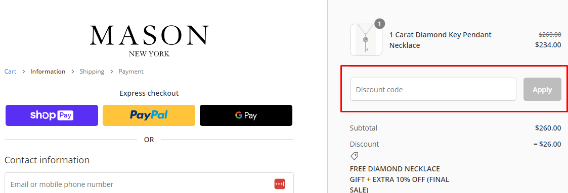 How do I use my MASON New York discount code?