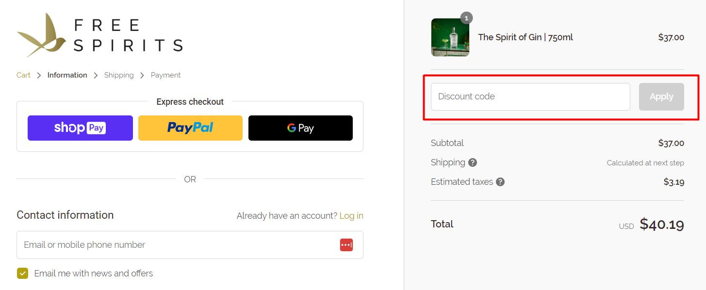 How do I use my Free Spirits discount code?