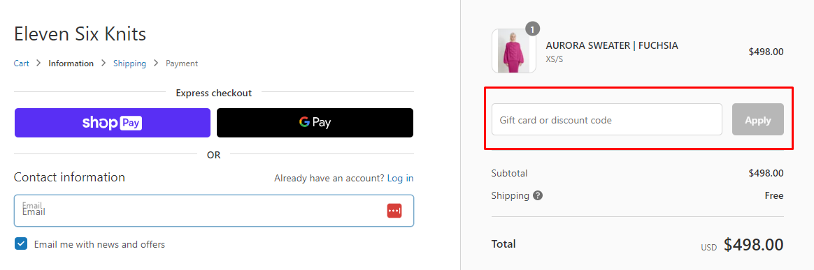 How do I use my ELEVEN SIX discount code?