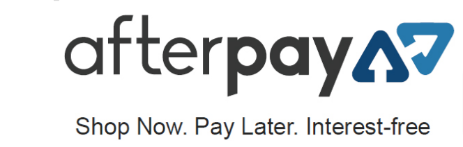 On a light blue background, the Afterpay logo symbolizes buy now, pay later
