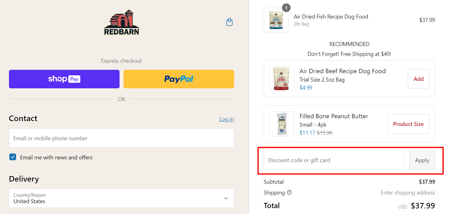 How do I use my Redbarn discount code?