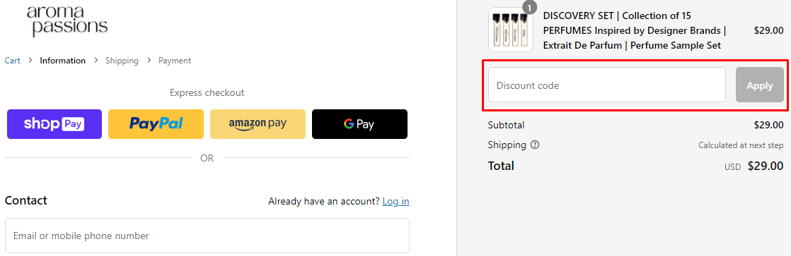 How do I use my Aromapassions discount code?