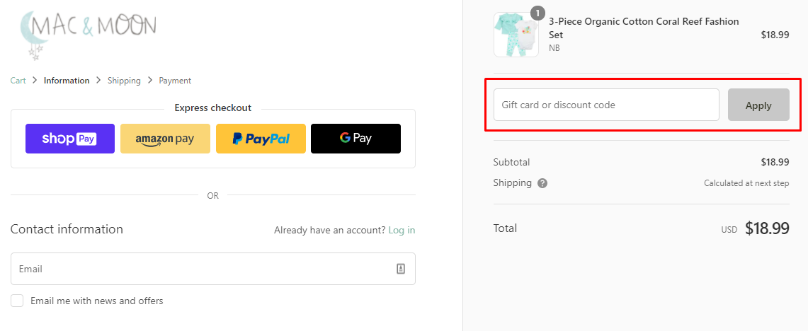 How do I use my Mac & Moon discount code?