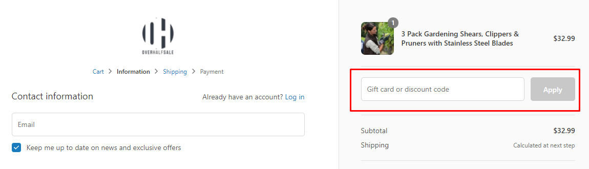 How do I use my OverHalfSale discount code?