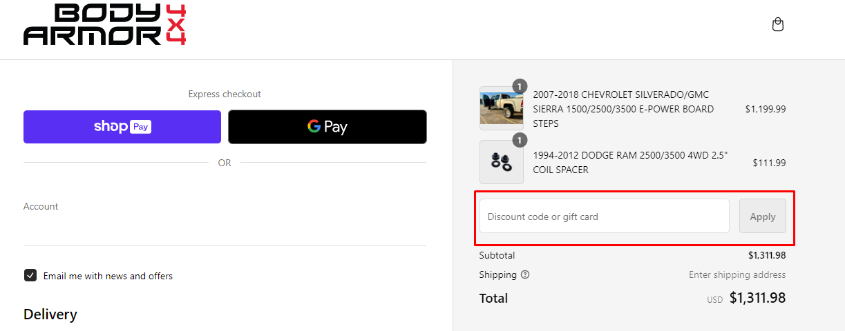 How do I use my Body Armor discount code?
